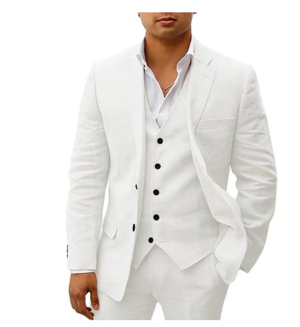 Narcisse – Ensemble 3 pièces en lin pour homme, veste de costume élégante, gilet et pantalon
