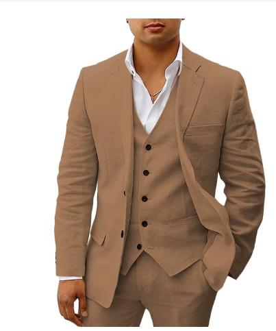 Narcisse – Ensemble 3 pièces en lin pour homme, veste de costume élégante, gilet et pantalon