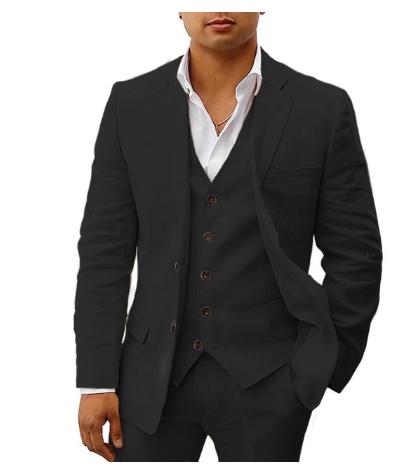 Narcisse – Ensemble 3 pièces en lin pour homme, veste de costume élégante, gilet et pantalon