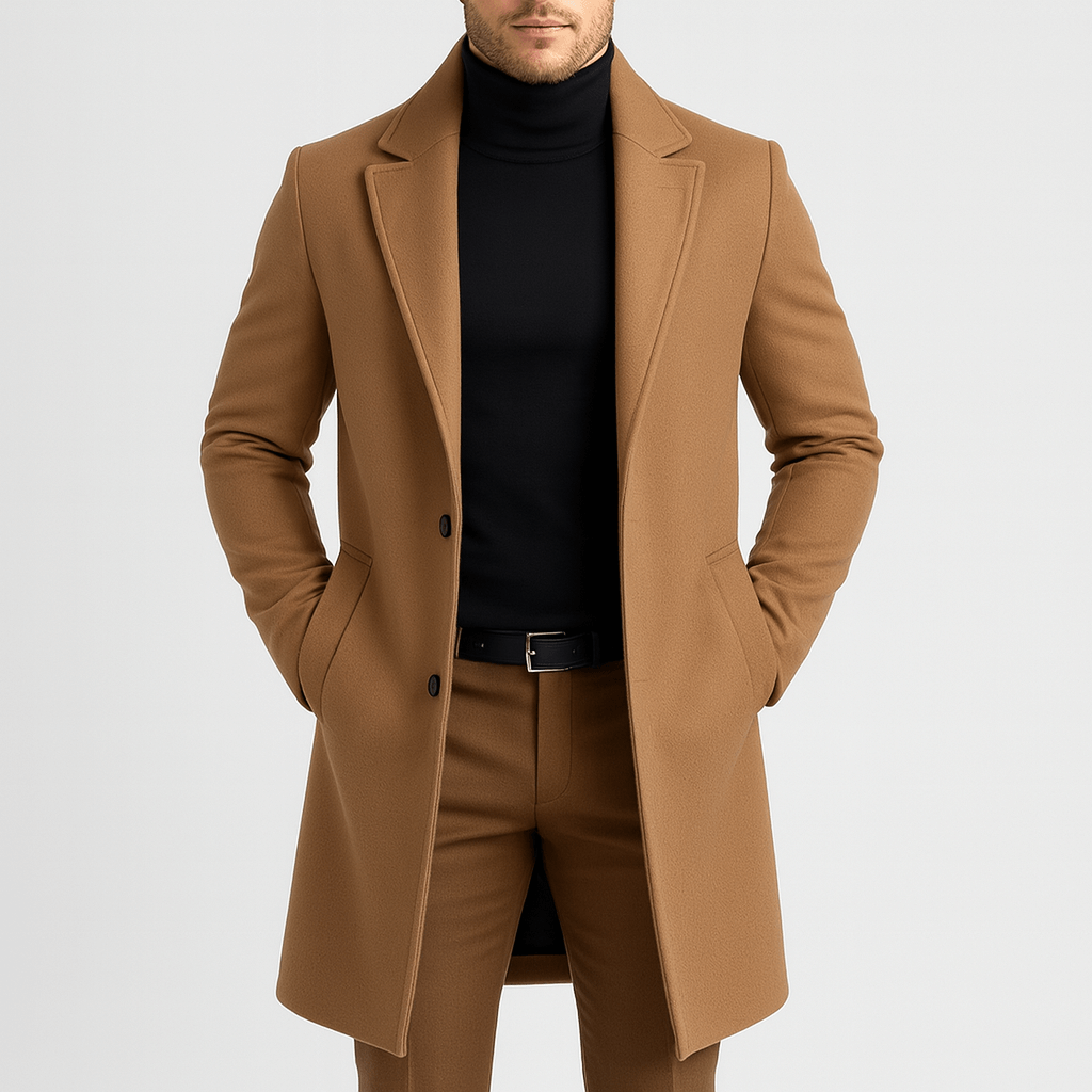 Noirski | Manteau élégant à col montant, ceinture ajustable et poches pratiques 0