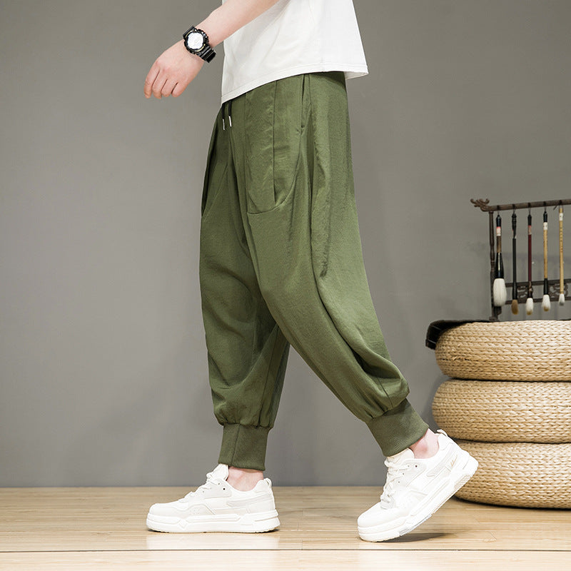 Pantalon de survêtement fuselé respirant en lin et coton avec chevilles élastiques