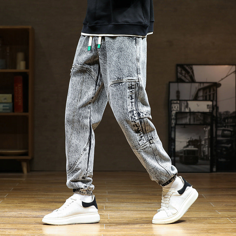 Pantalon de survêtement urbain avec cordon de serrage et revers pour homme