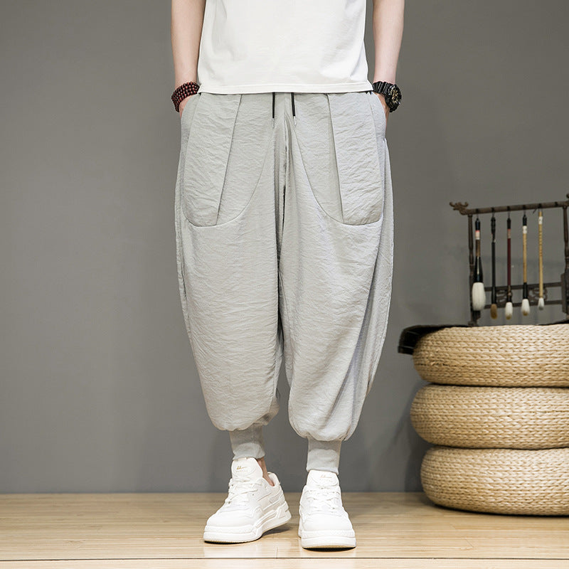 Pantalon de survêtement fuselé respirant en lin et coton avec chevilles élastiques