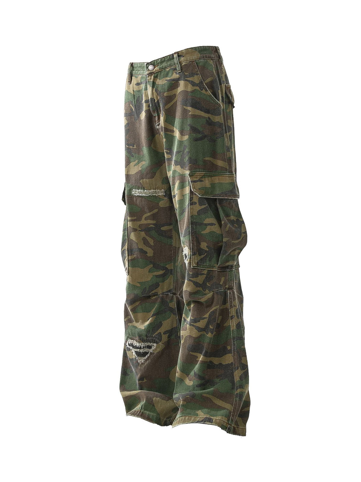Pantalon ample déchiré - Pantalon camouflage à jambe large pour homme