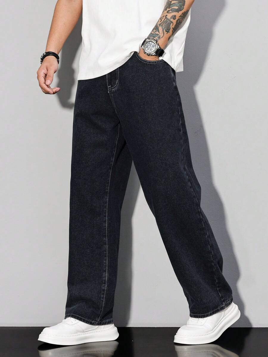 Pantalon ample droit pour homme – Denim décontracté à jambe large