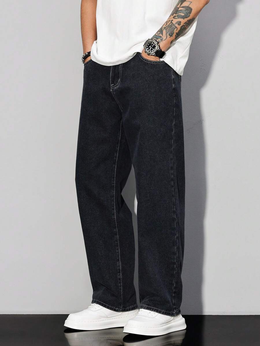 Pantalon ample droit pour homme – Denim décontracté à jambe large