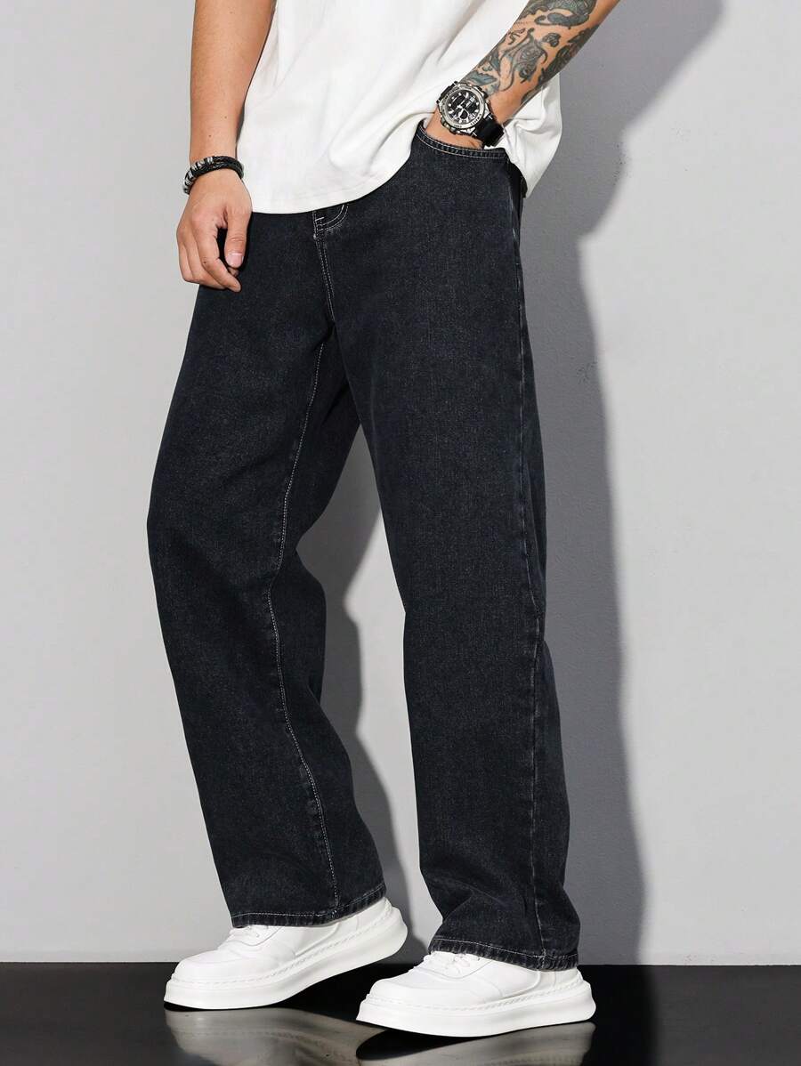 Pantalon ample droit pour homme – Denim décontracté à jambe large