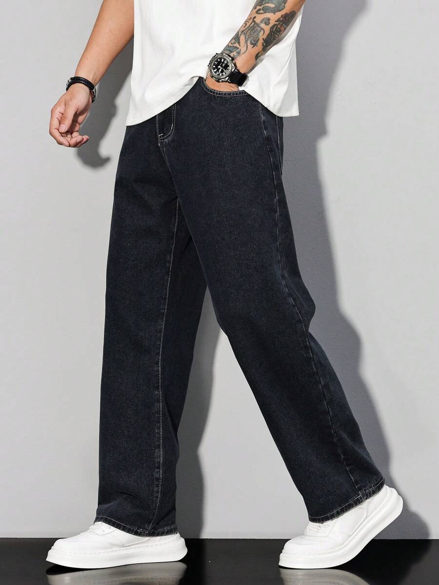 Pantalon ample droit pour homme – Denim décontracté à jambe large