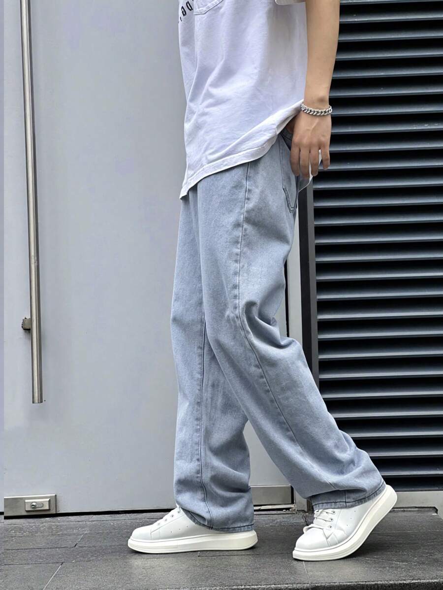 Pantalon ample droit pour homme – Denim décontracté à jambe large - 12