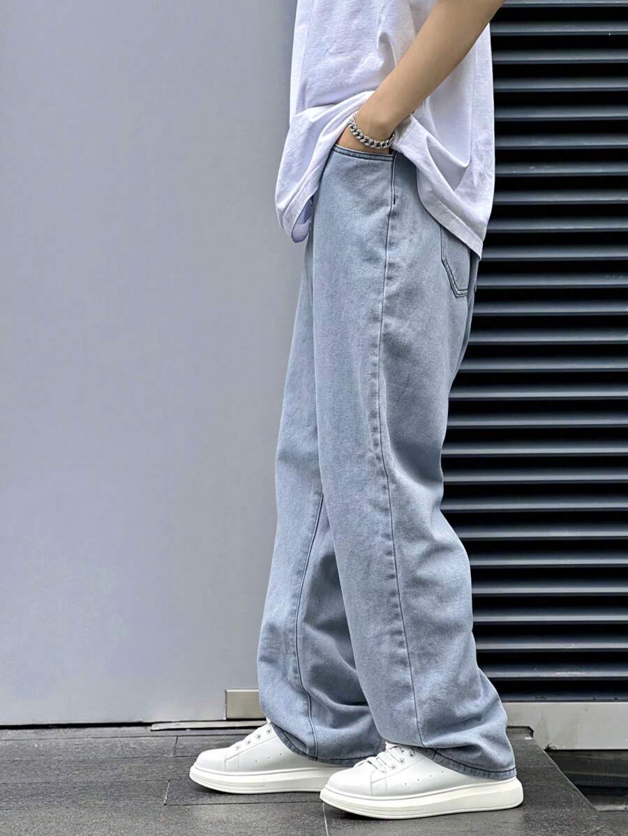 Pantalon ample droit pour homme – Denim décontracté à jambe large - 13