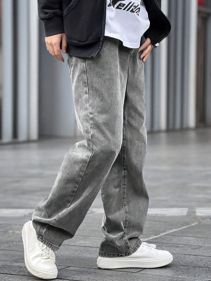 Pantalon ample droit pour homme – Denim décontracté à jambe large - 25