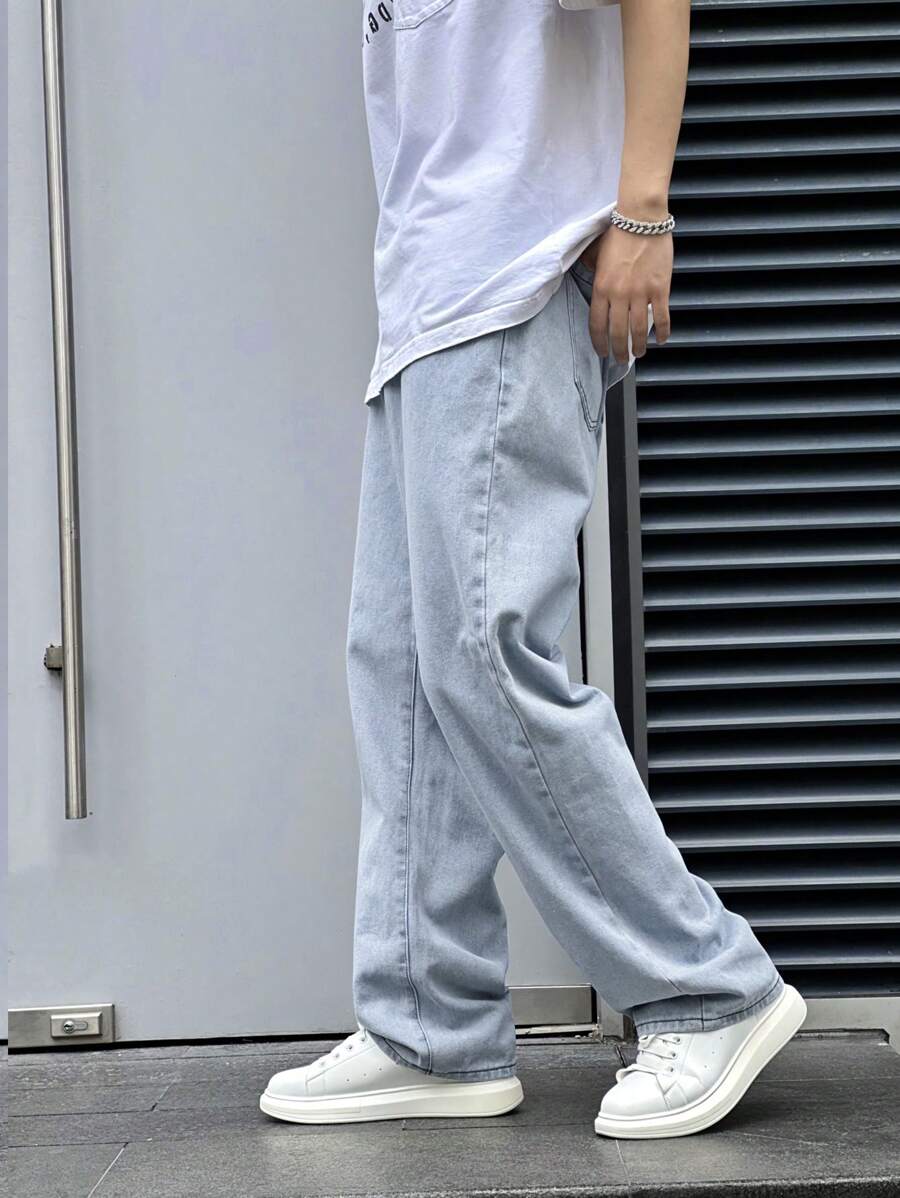 Pantalon ample droit pour homme – Denim décontracté à jambe large - 28