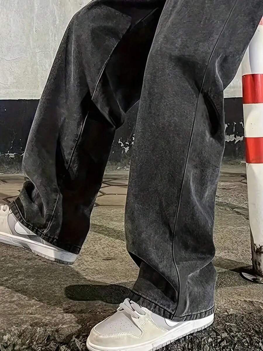 Pantalon ample droit pour homme – Denim décontracté à jambe large - 34