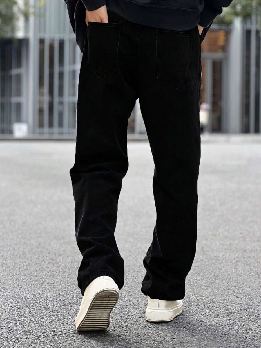 Pantalon ample droit pour homme – Denim décontracté à jambe large - 8