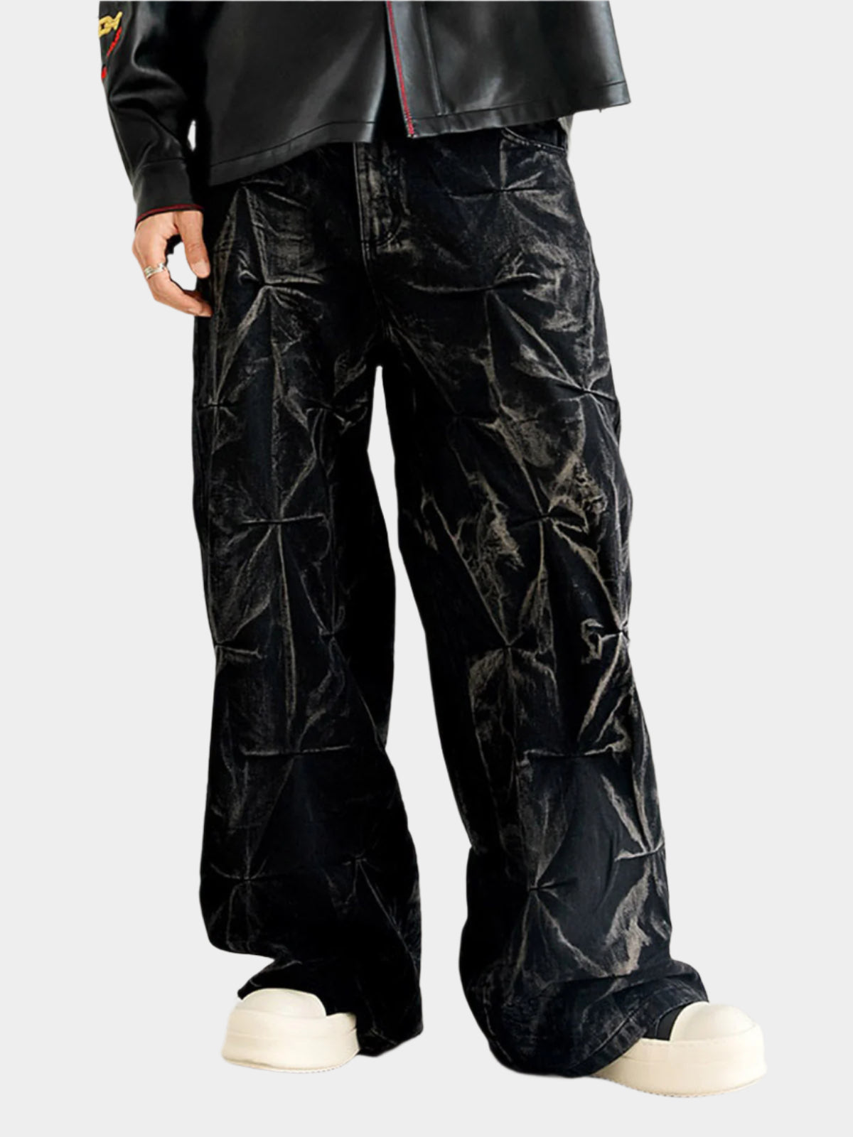 Pantalon ample plissé effet vieilli pour homme, coupe large