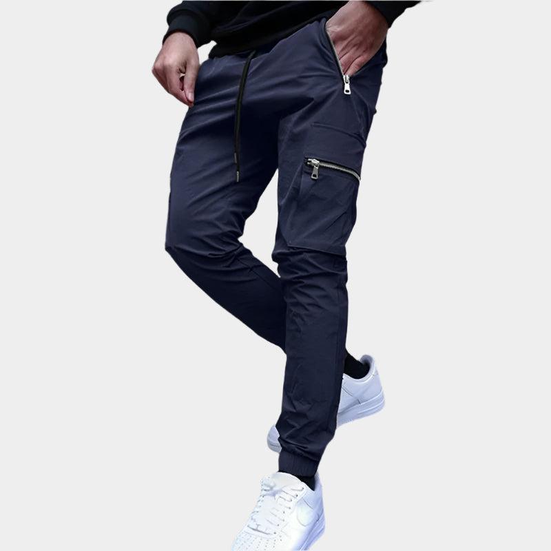 Pantalon cargo à cordon de serrage – Coupe fuselée avec poches zippées pour homme