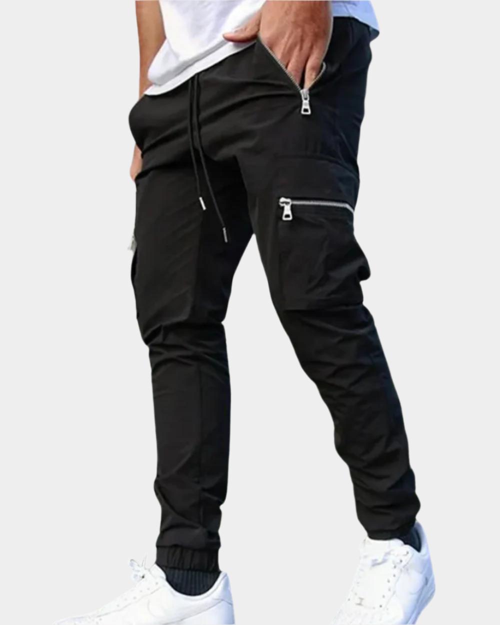 Pantalon cargo slim streetwear avec poches et poignets zippés