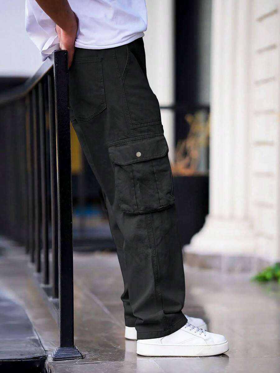 Pantalon cargo streetwear droit avec grandes poches style décontracté