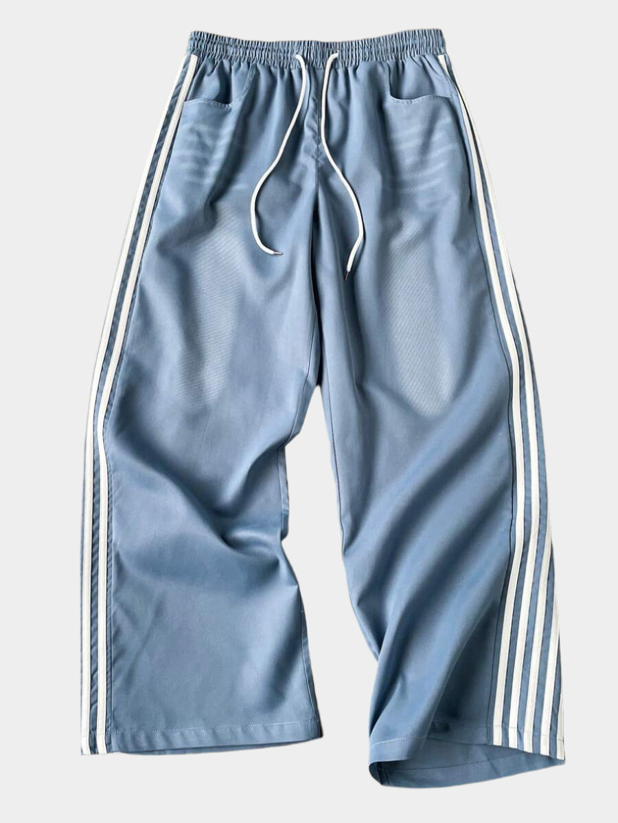 Pantalon droit décontracté à rayures et patchwork avec cordon de serrage à la taille