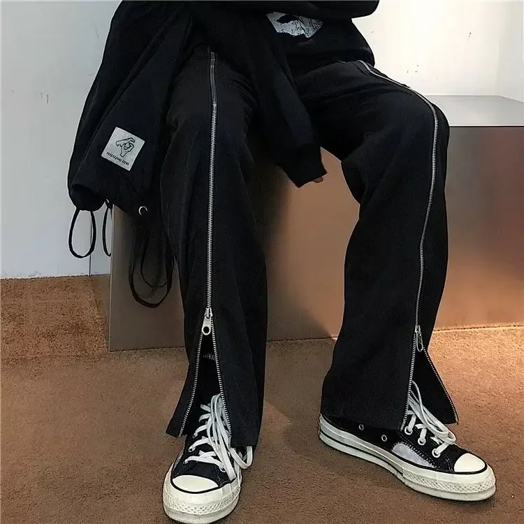 Pantalon droit décontracté drapé taille haute noir pour homme