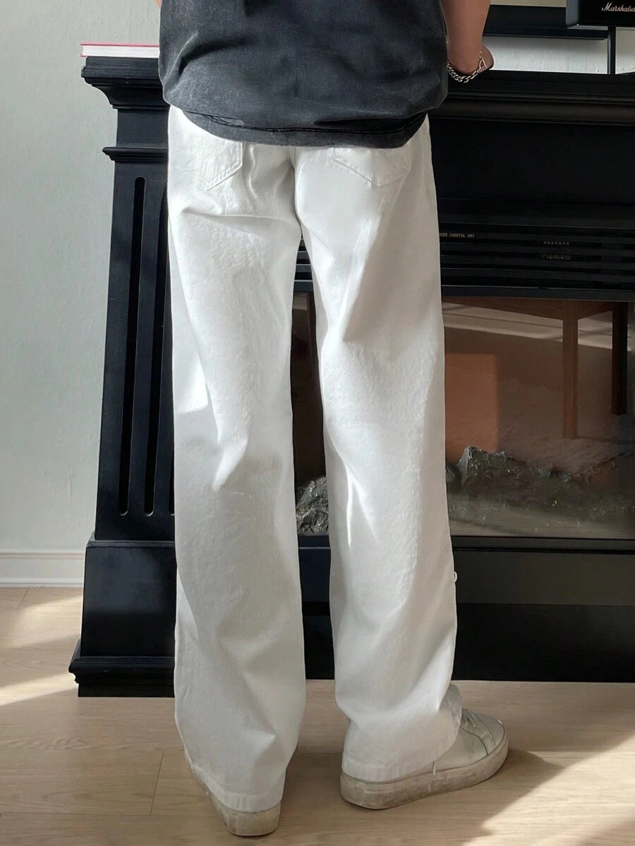 Pantalon droit décontracté simple de couleur unie pour hommes