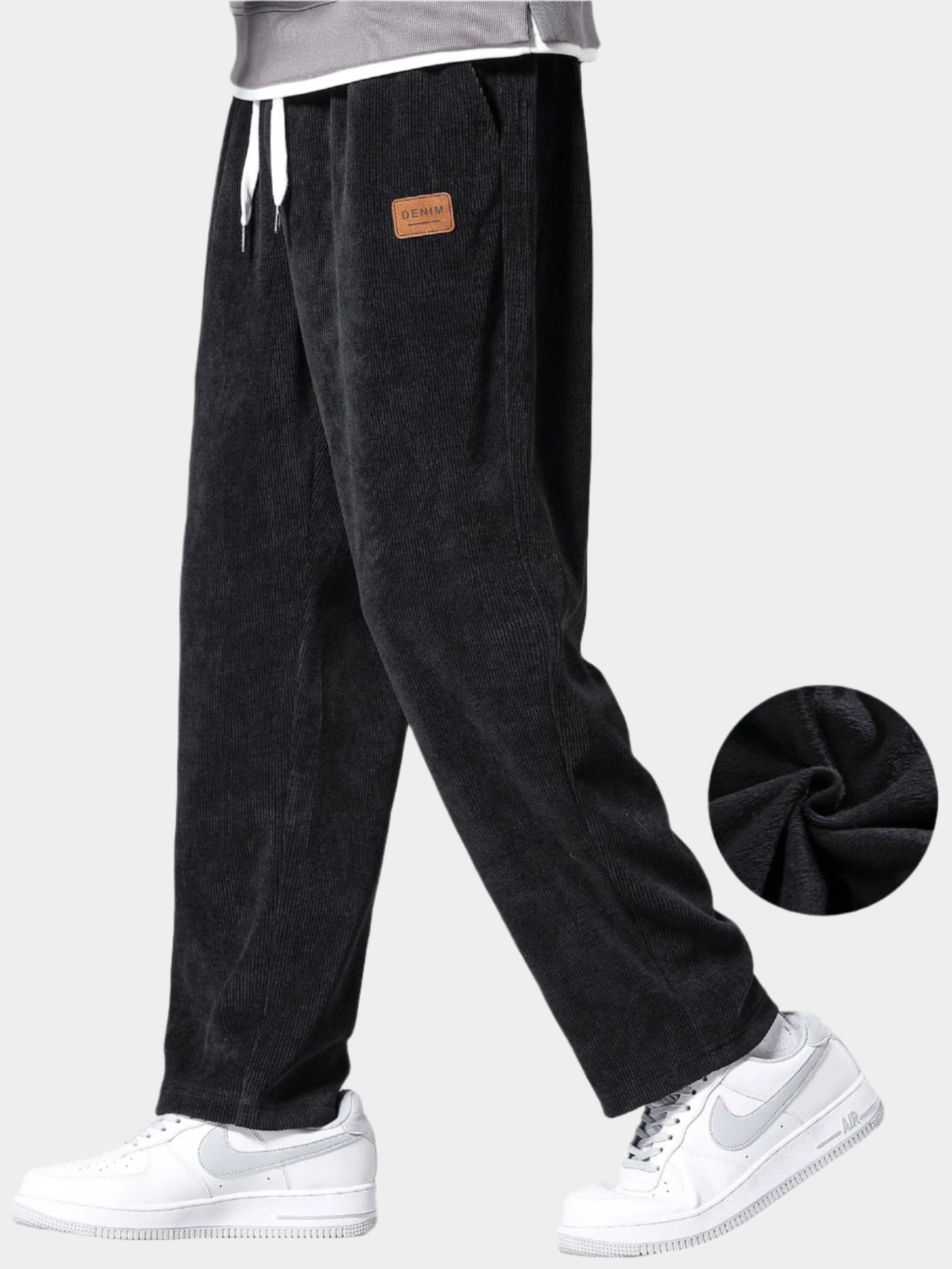 Pantalon élégant en velours côtelé à jambe droite doublé polaire pour homme