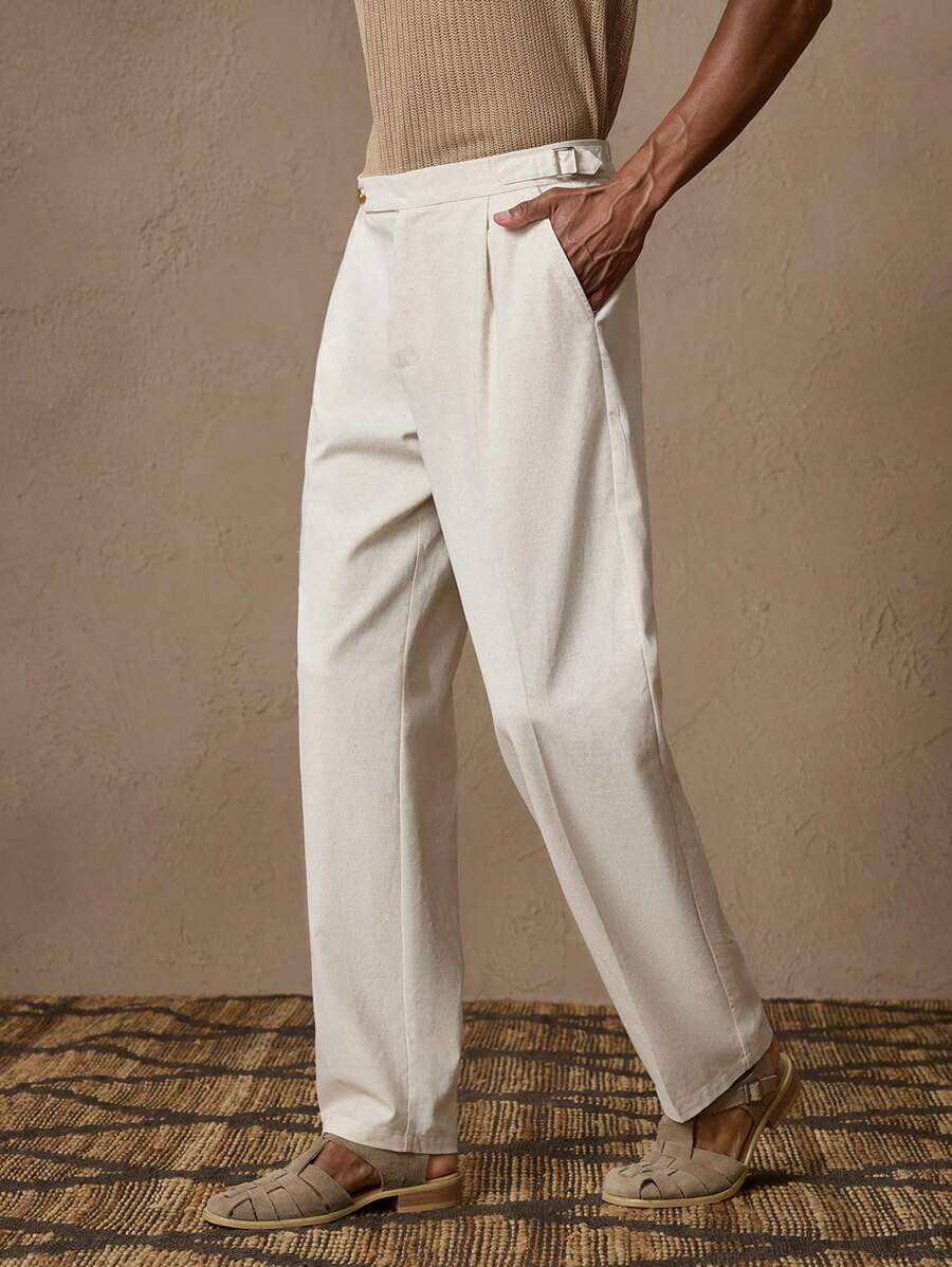 Pantalon en lin coupe droite pour homme – Pantalon décontracté plissé