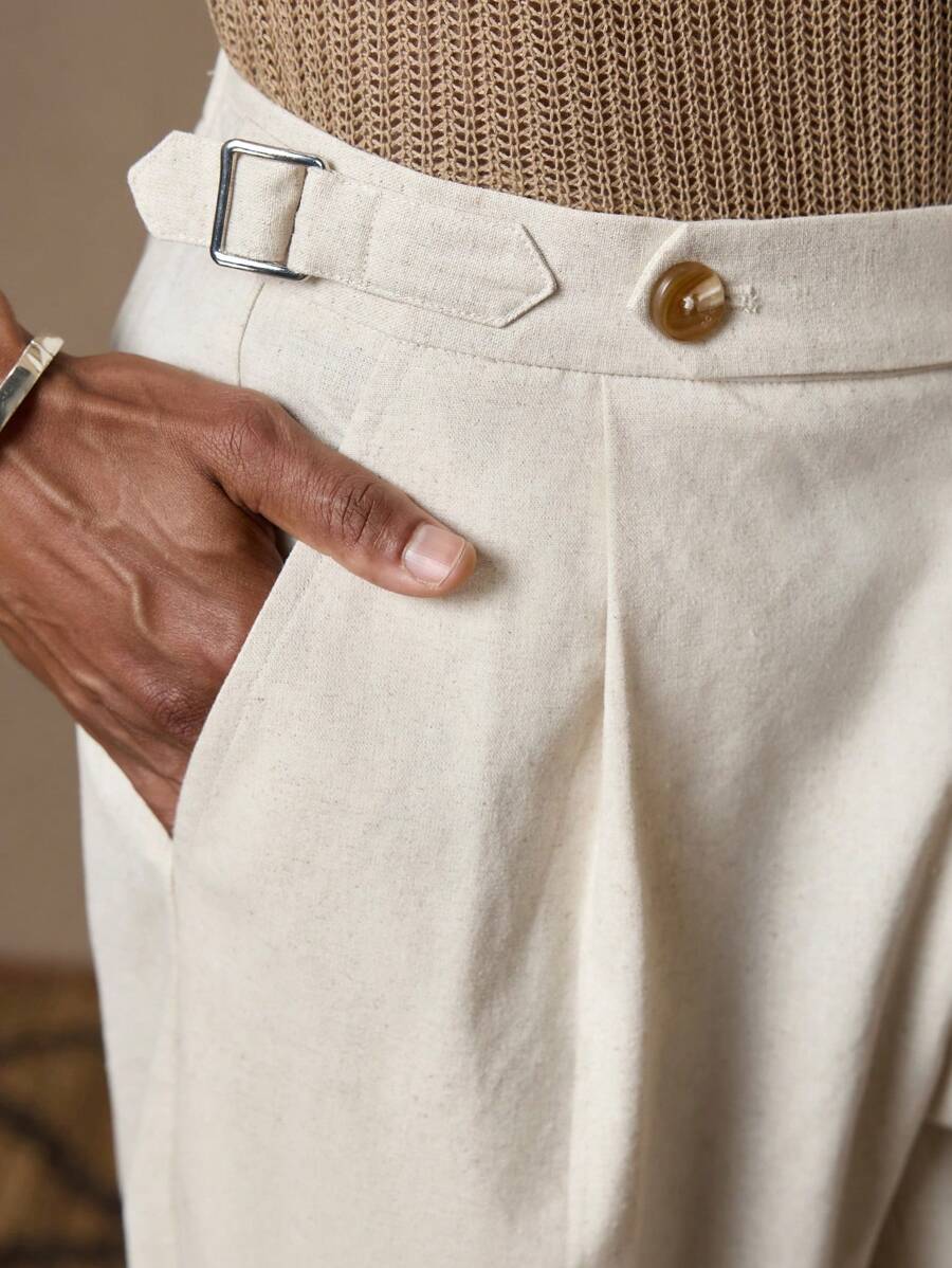 Pantalon en lin coupe droite pour homme – Pantalon décontracté plissé