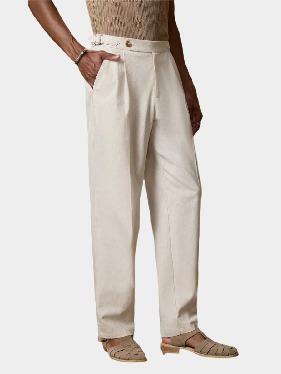 Pantalon en lin coupe droite pour homme – Pantalon décontracté plissé