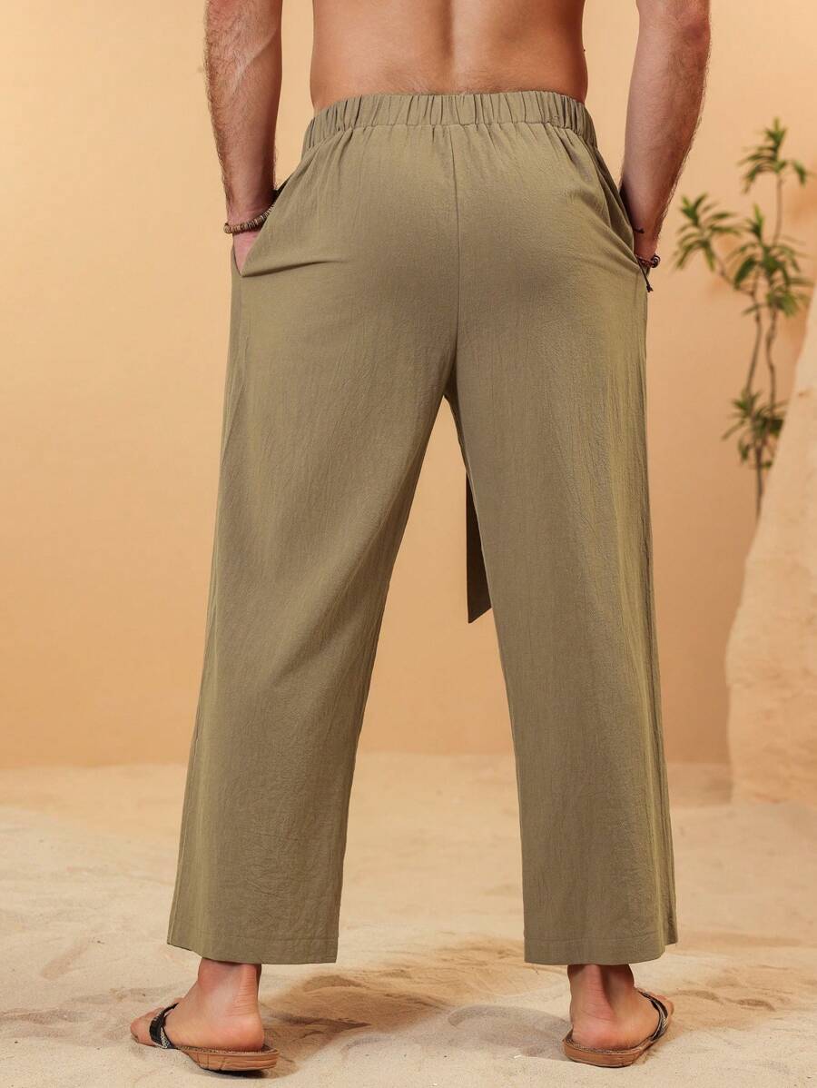 Pantalon large de lin à superpositions avec ceinture pour homme – Coupe ample