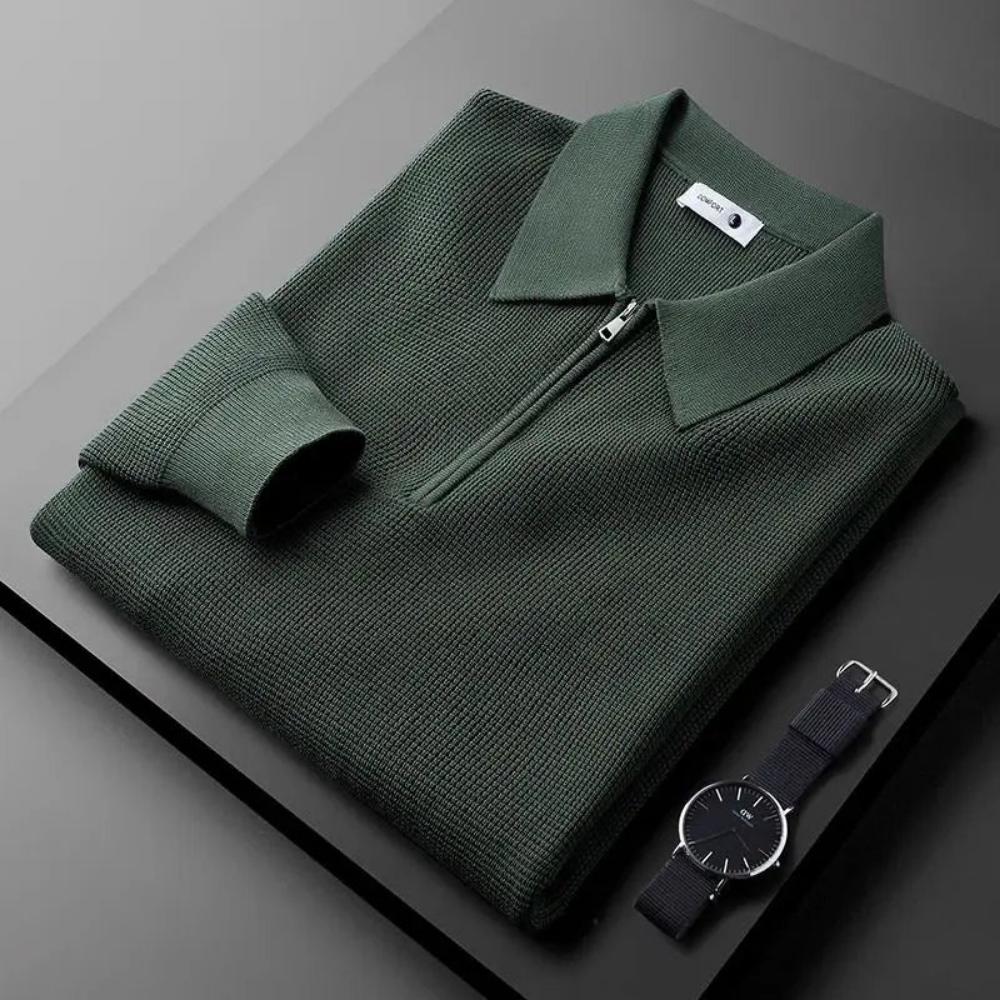 Polo Executive en maille gaufrée à demi-zip – Manches longues pour homme