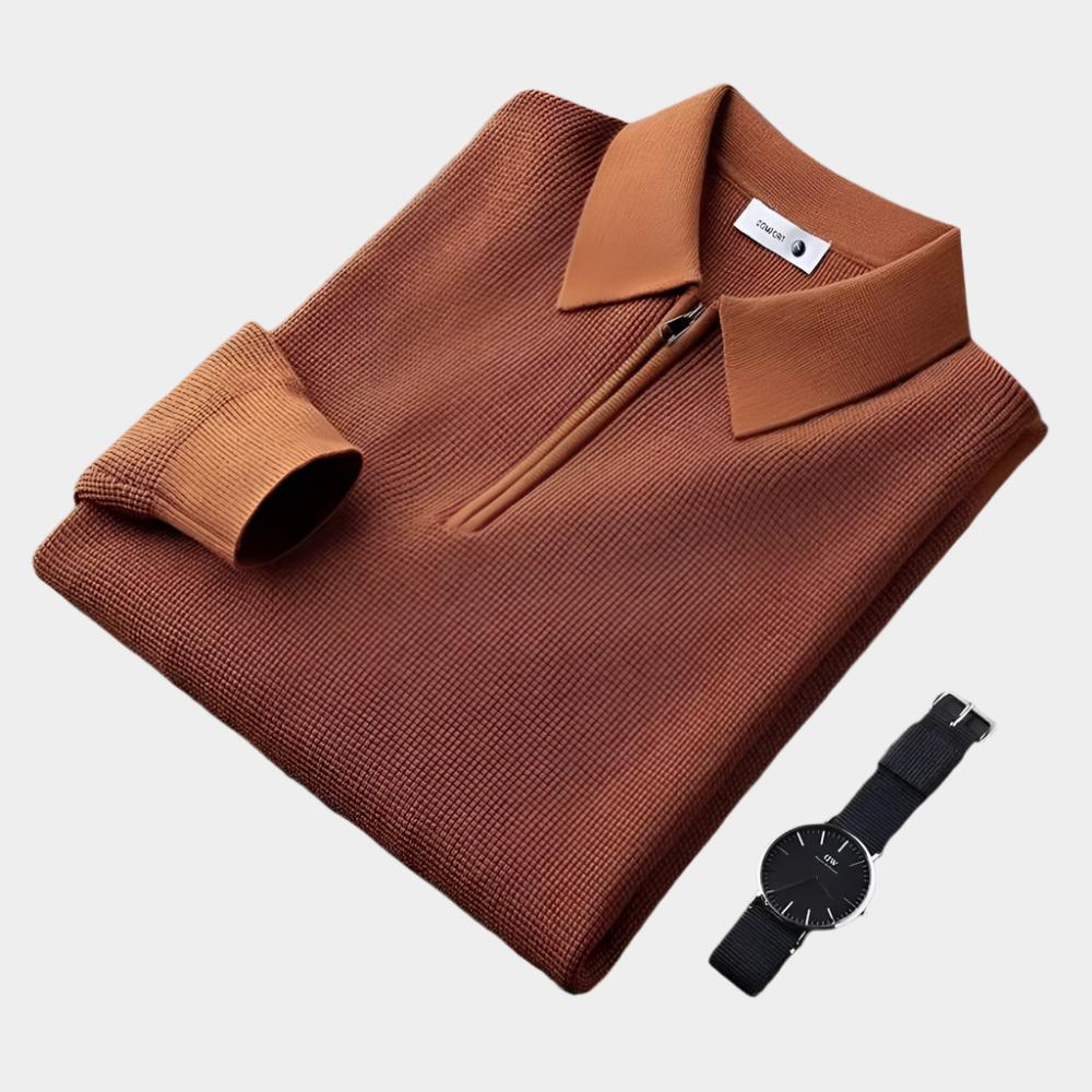 Polo Executive en maille gaufrée à demi-zip – Manches longues pour homme