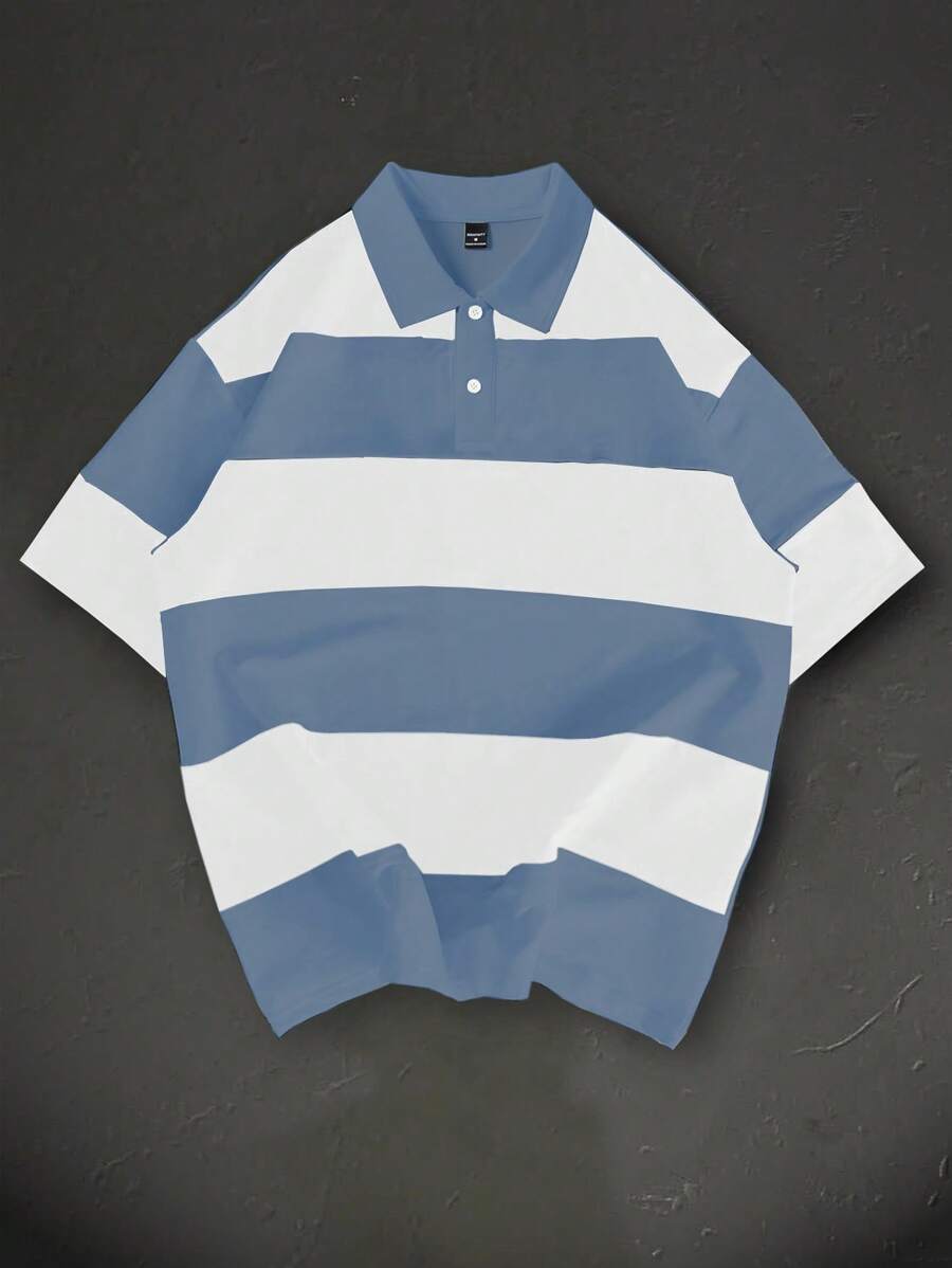 Polo décontracté à manches courtes et imprimé rayé pour homme