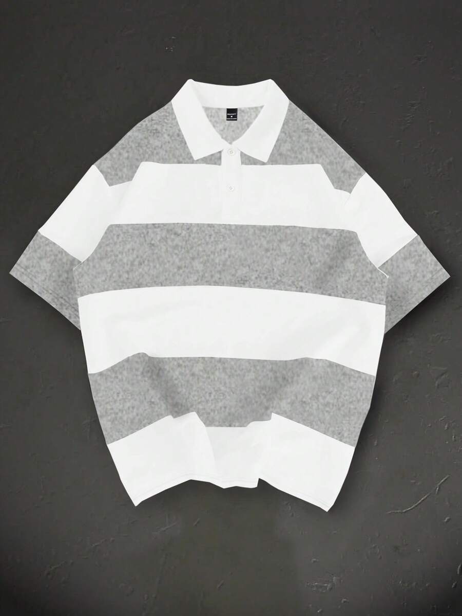 Polo décontracté à manches courtes et imprimé rayé pour homme