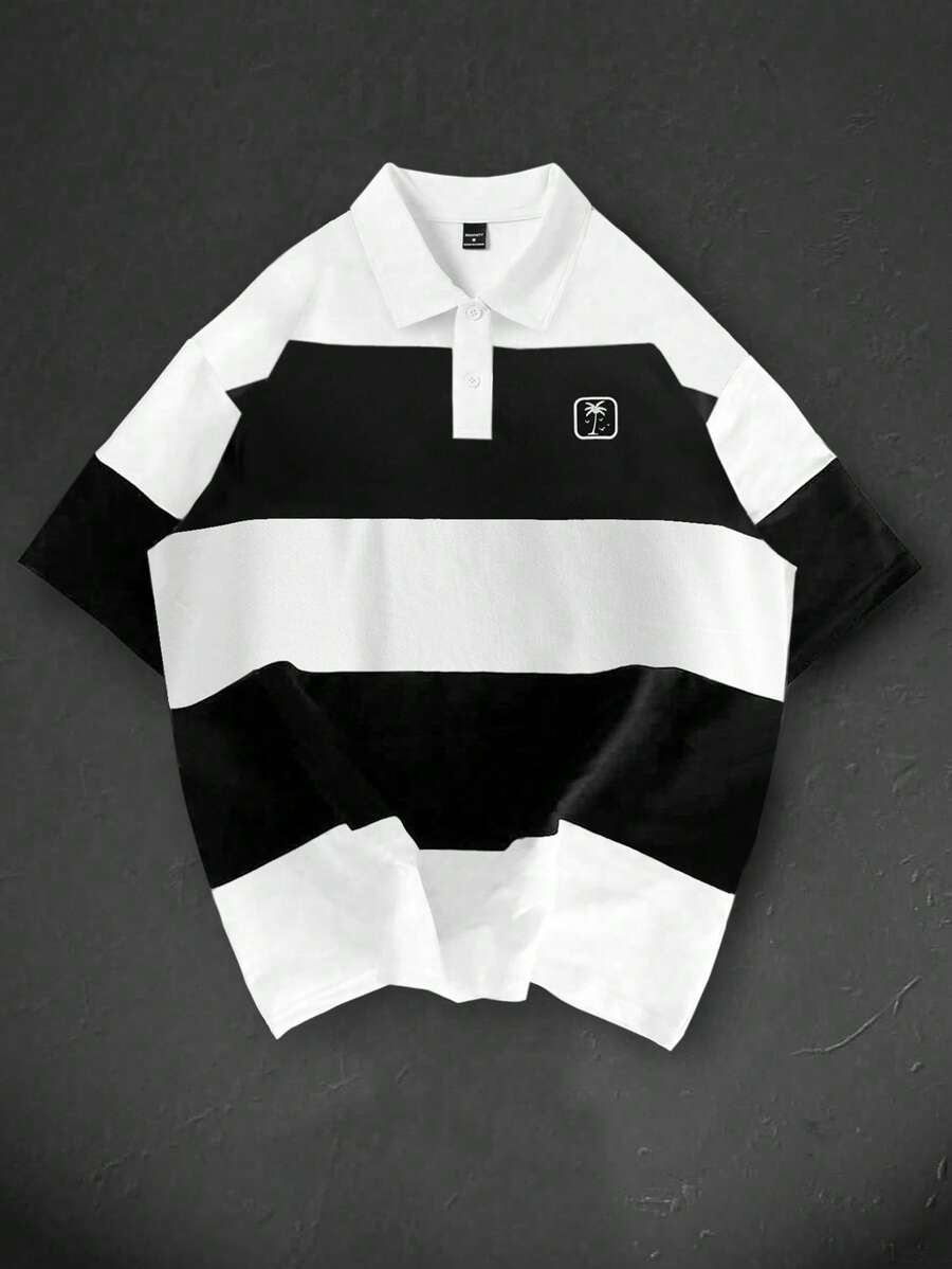 Polo décontracté à manches courtes et imprimé rayé pour homme