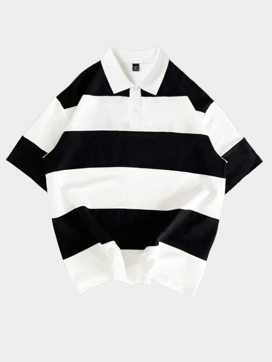 Polo décontracté à manches courtes et imprimé rayé pour homme