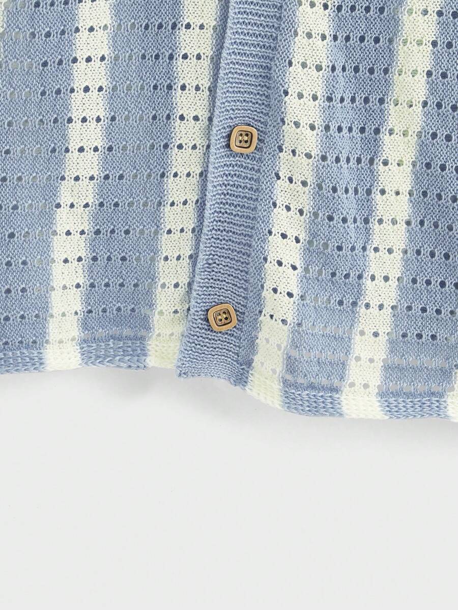 Polo décontracté rayé à manches courtes avec col ajouré pour hommes