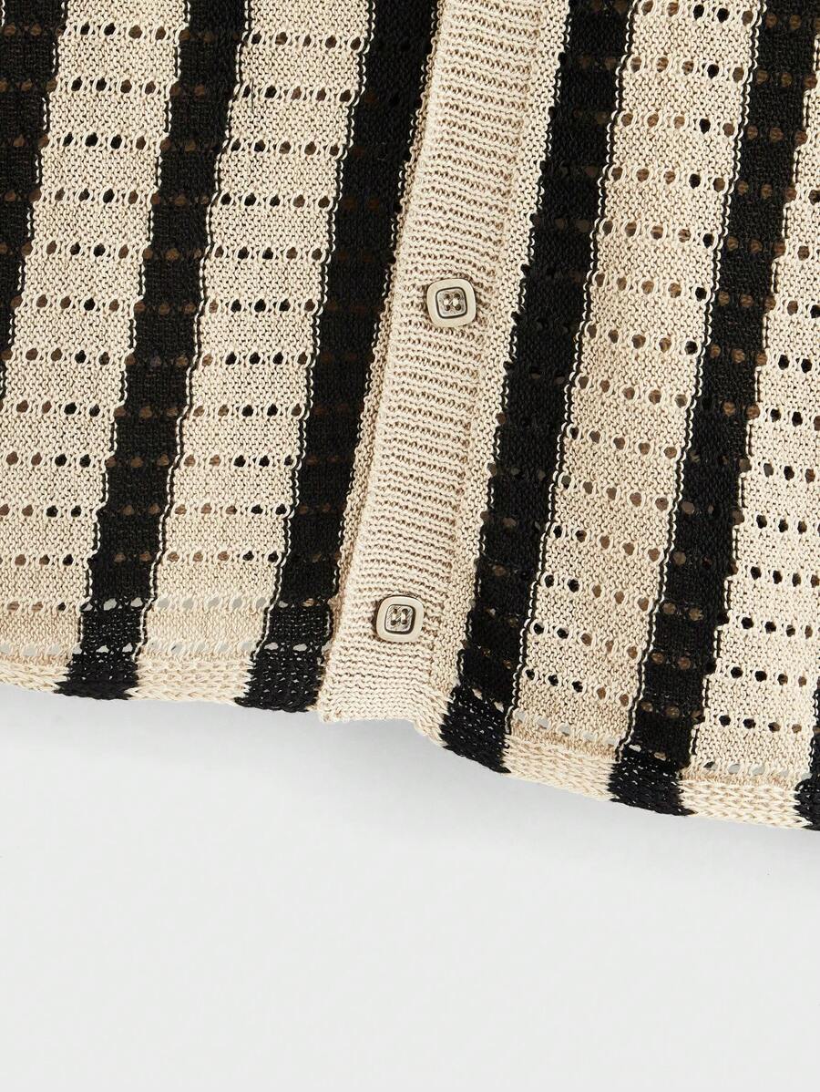 Polo décontracté rayé à manches courtes avec col ajouré pour hommes