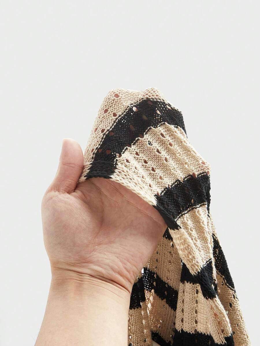 Polo décontracté rayé à manches courtes avec col ajouré pour hommes