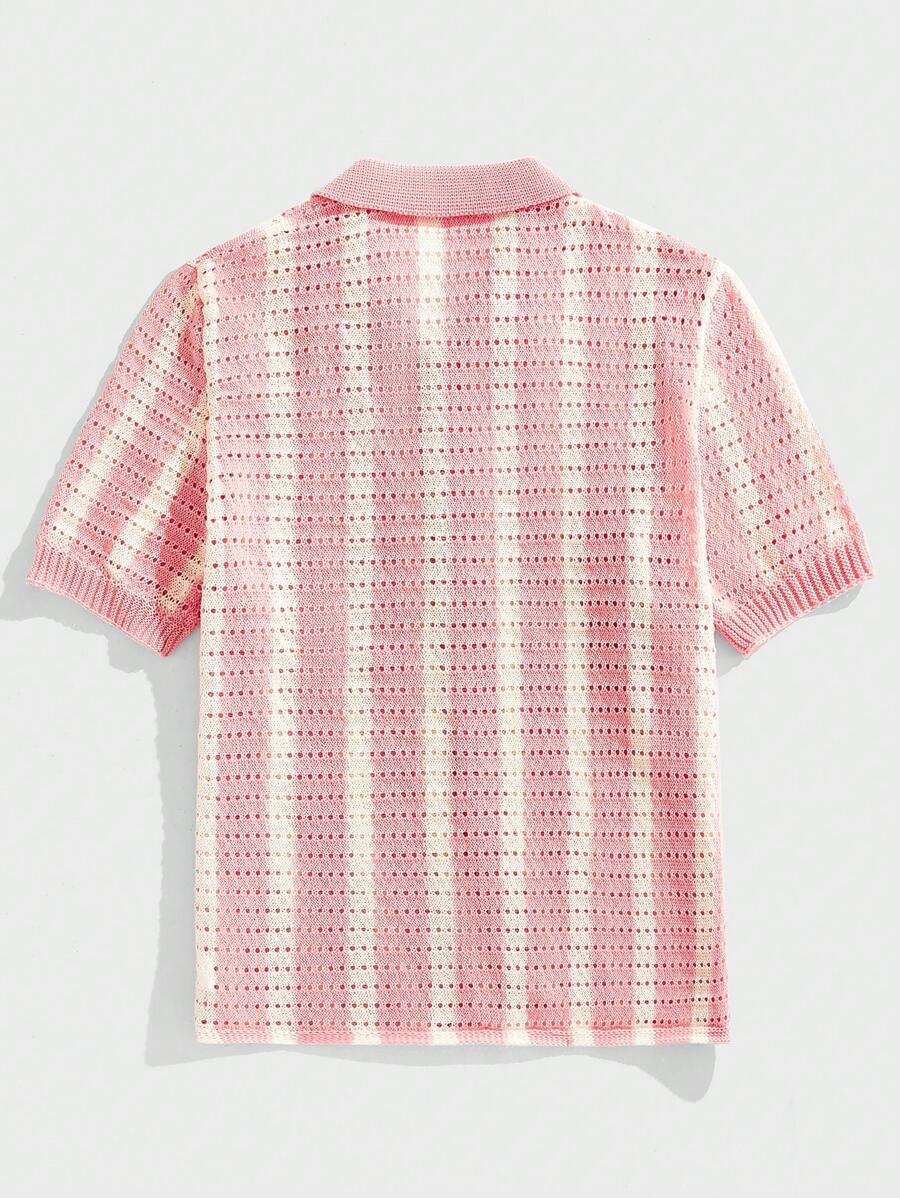 Polo décontracté rayé à manches courtes avec col ajouré pour hommes