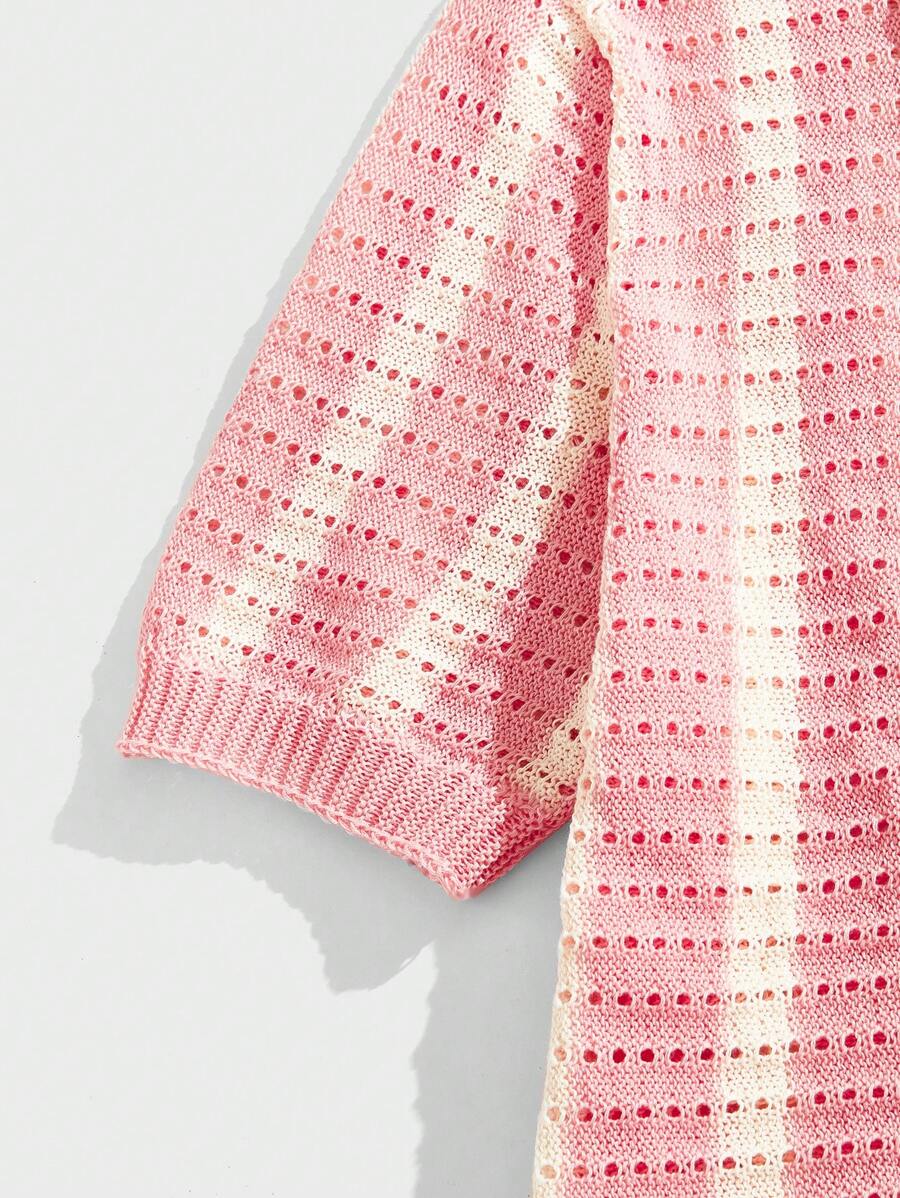 Polo décontracté rayé à manches courtes avec col ajouré pour hommes