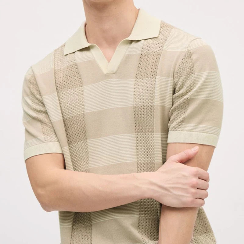 Polo en tricot rayé texturé – Haut rétro à manches courtes pour homme