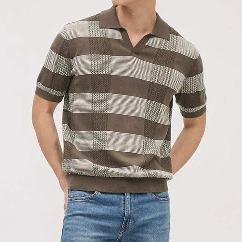 Polo en tricot rayé texturé – Haut rétro à manches courtes pour homme