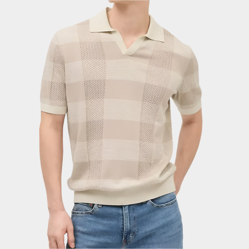 Polo en tricot rayé texturé – Haut rétro à manches courtes pour homme