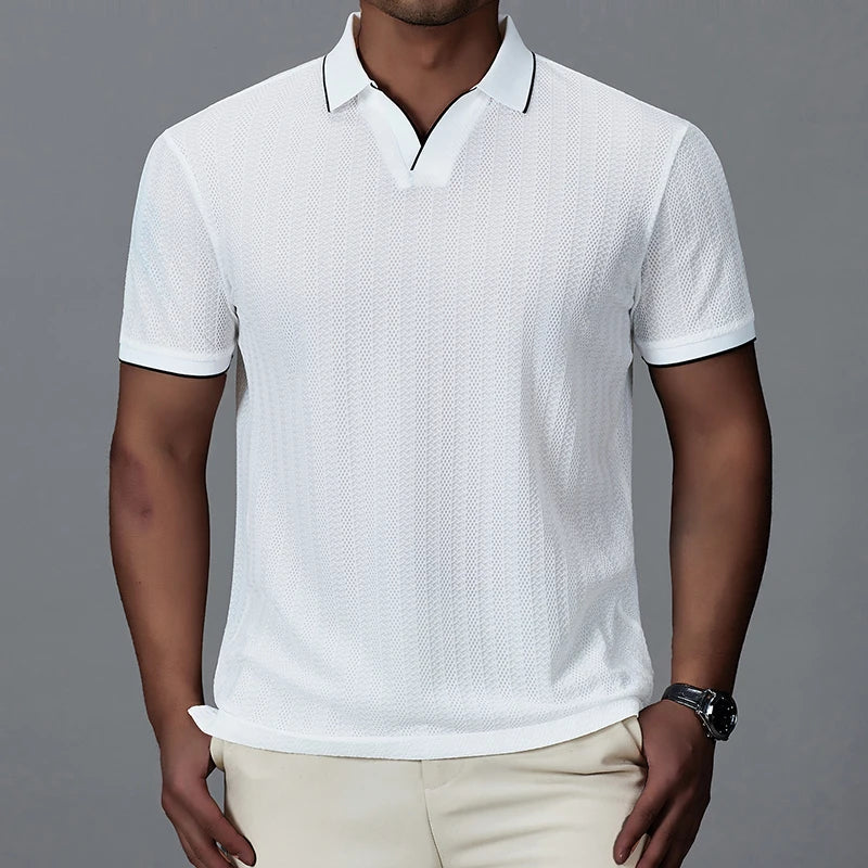 Polo performant en tricot à col tissé – Extensible et infroissable pour homme