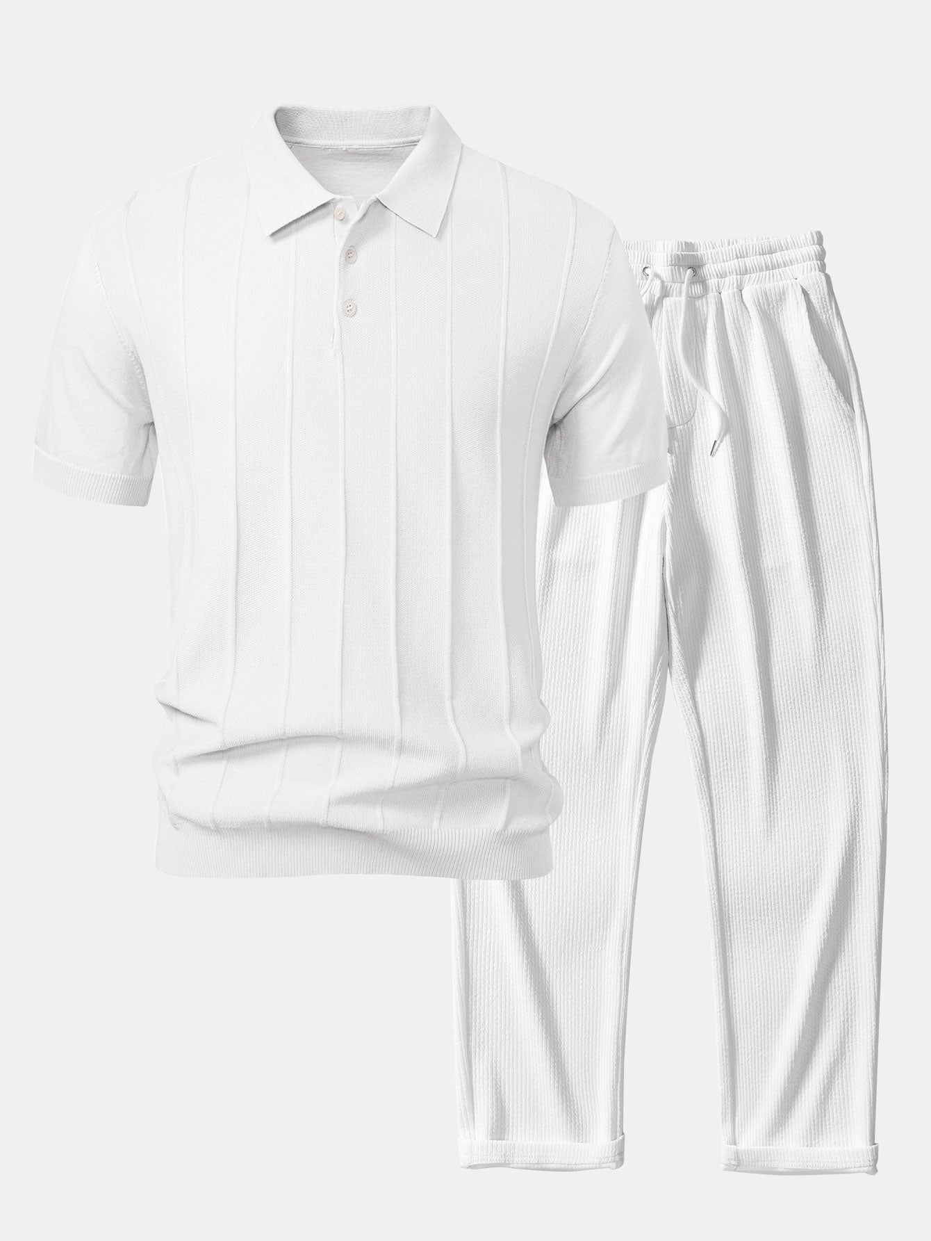 Ensemble polo rayé en tricot jacquard et pantalon côtelé pour homme