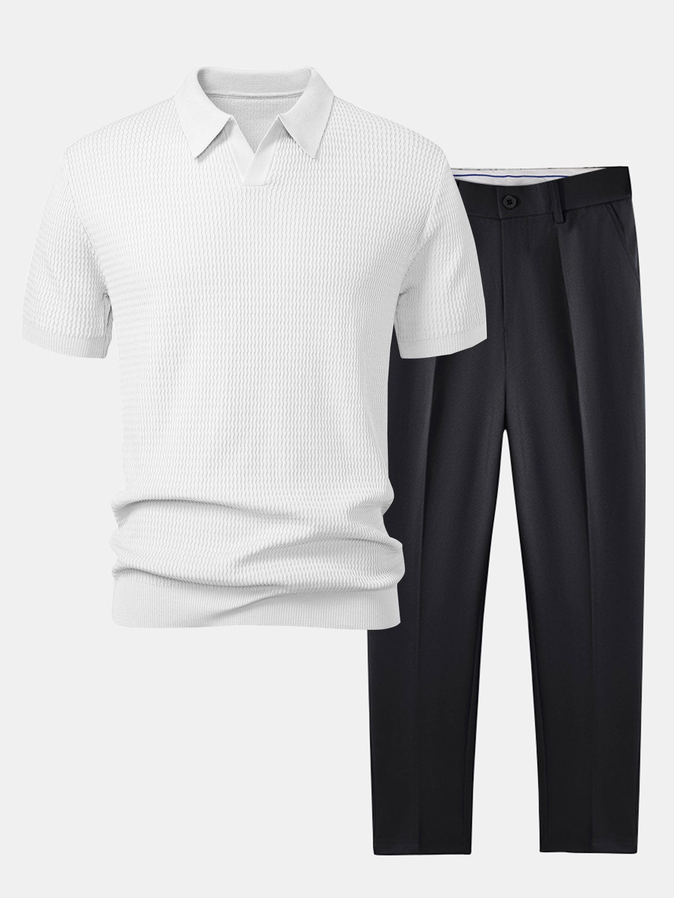 Polo V col jacquard & pantalon fuselé – Ensemble golf homme