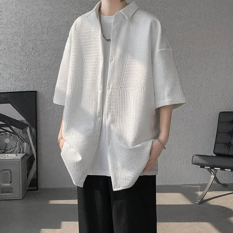 Chemise d'été jacquard à manches courtes pour homme - Coupe ample