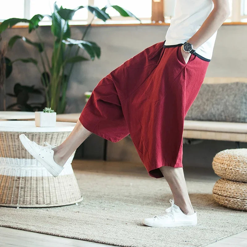 Pantalon de lin ample style sarouel avec jogging longueur mollet