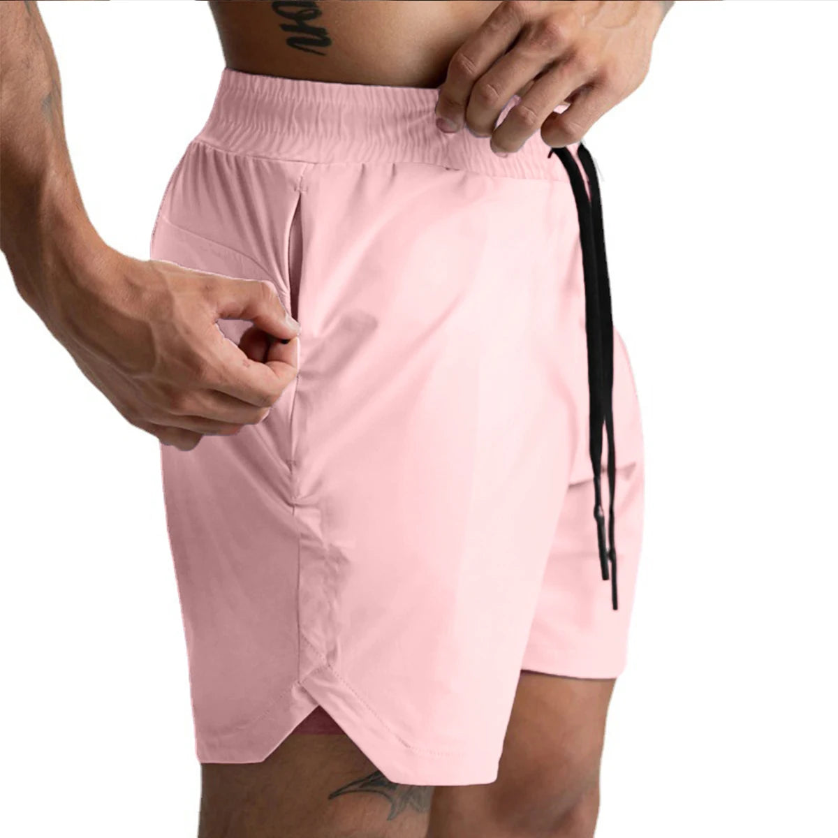 Short de sport tissé monocouche à séchage rapide de couleur unie